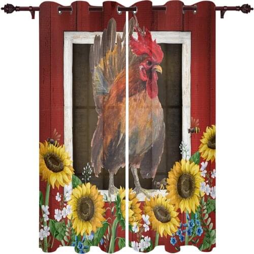 Farm Barn Chicken And Sunflower Window Curtains Home Decor Curtains for Living Room Christmas Curtains Bedroom Kitchen Items
