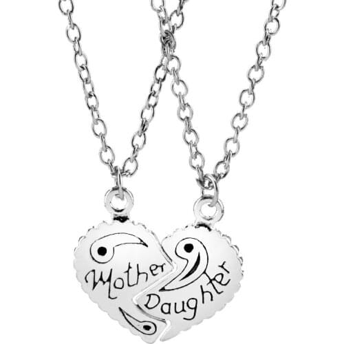 Popular Jewelry Mother and Daughter Heart Necklace Women Love "Mom Daughter" Necklace Mothers Day Gifts For Mother