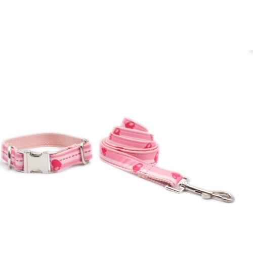 Personalized Pink Heart Dog Collar Leash With Bow Tie Set Free Engraved Nameplate For Small Medium Large Dog