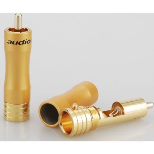 New 4pcs R015 24K Gold plated RCA Plug Adapter Audio Phono Gold Plated Solder Connector RCA Repair Ends HIFI 8MM Cable Plug