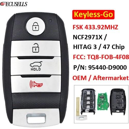 Keyless-Go OEM Remote Key FSK 433.92MHz NCF2971X / HITAG 3 / 47 Chip TQ8-FOB-4F08 for Kia Sportage 2016-2018 P/N: 95440-D9000