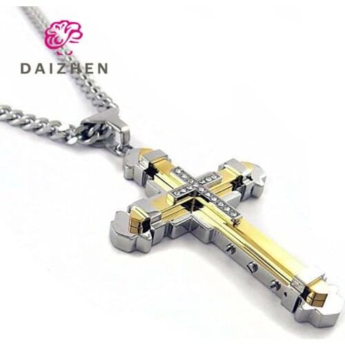 Religious Jesus Cross Necklace for Men 2020 New Fashion Gold Color Cross Pendent with Chain Necklace Jewelry Gifts for Men