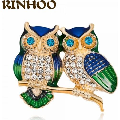 RINHOO Blue Eyes Birds Enamel Pins Rhinestone Couple Owl Brooch For Women Men Cute Vivid Bird Animal Party Jewelry Pins Gifts