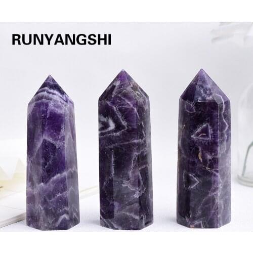 Runyangshi 1pc Natural Dreamy Amethyst Quartz Obelisk Crystal Wand Point Healing 1pcs Purple Stone Decortation Crafts 10x3cm