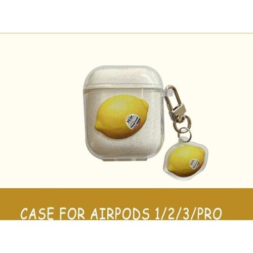 Cute Glitter Lemon Earphone Case for Apple Airpods 1 2 Pro Cover Transparent Silicone Headphones Case Box with Ornaments