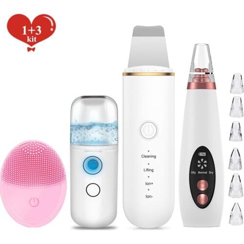 Vacuum Skin Scrubber Deep Ance Remover+Electric Blackhead Remover Suction+Nano Facial Steamer+Facial Cleaner Brush Skin Care Set
