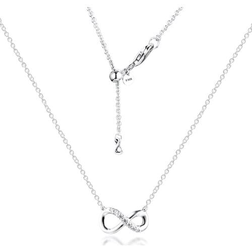 Sparkling Infinity Collier Necklaces 100% 925 Sterling Silver Jewelry Free Shipping