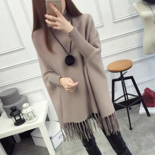 Casual Autumn Oversized Sweater Women Loose Solid Tassel Pullovers Women Long Sleeve Turtleneck Korean Sweaters Female 2020