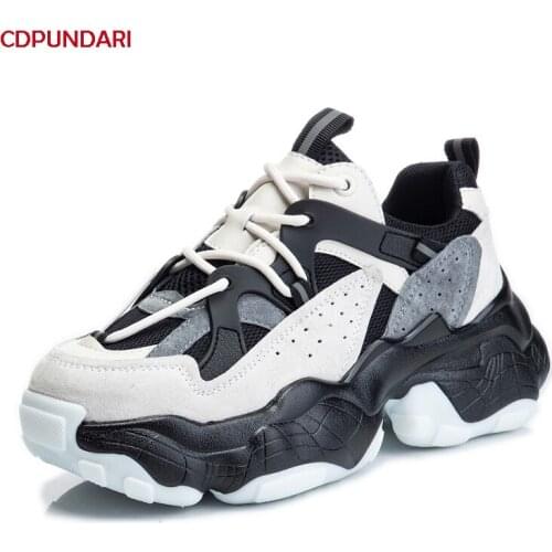 2021 White Black Genuine Leather Flat Platform Sneakers Shoes Women Spring Summer Lace Up Casual Flats Ladies Popular