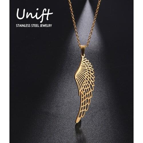 Unift Seraph Angel Wings Necklace for Women Men Stainless Steel Pendant Necklace Vintage Hope Jewelry Gold Silver Color Choker