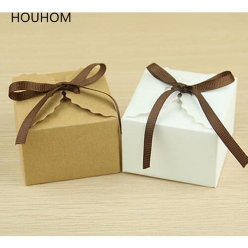 10pcs Vintage Retro Kraft Paper Dragee Box DIY Marriage Wedding Party Favor Gift Box Cardboard Candy Box Packaging with Ribbon