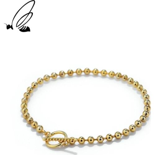 SSTEEL Sterling Silver 925 Button Beaded Bracelet Simple Chain Bangles Gold Gift For Women Personalized Accessories Jewellery