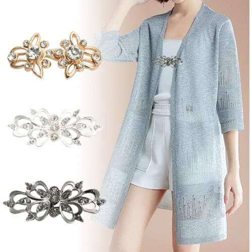 Women Crystal Flower Cardigan Sweater Blouse Shawl Brooch Pin Clips Shirt Collar Scarf Clasps Clothes Accessories
