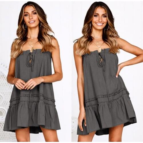 ZHUOFEI summmer beach dress slash neck polyster dress female mini solid loose style for ladies elegant dress