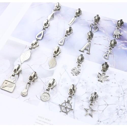 10pcs Fashion Slider for zipper 5# DIY Clothing Boots Zipper Plating Polishing Silver for Invisible Nylon Zip Bag Jacket Zip