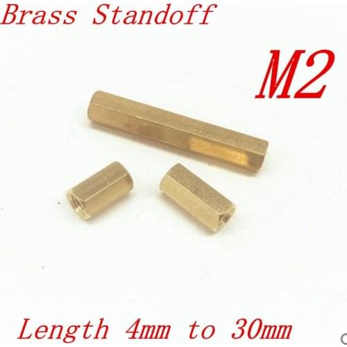 100pcs/lot M2*L 2mm Brass Standoff Spacer Female Female M2 Brass Threaded Spacer hex spacer length 4mm to 60mm