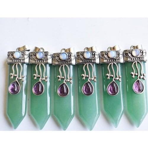 2021 good quality natural green aventurine crystal point pendulum healing chakra pendant for jewelry making 6pcs/lot wholesale