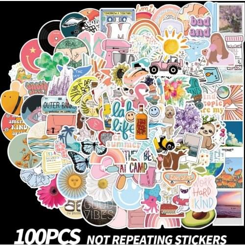 50/100pcs Cartoon Plant Graffiti Summer Small Fresh Beach Stickers Luggage Car Phone Computer Water Cup PVC Waterproof Stickers