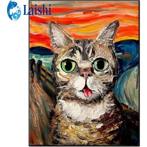 5D Diamond Painting Abstract doodle cat Full Square Diamond Embroidery animal Pictures Of Rhinestones Mosaic Home Decoration
