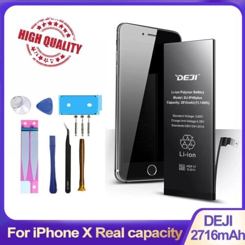 DEJI Batteries For iPhone X 2716mah Real capacity Replacement Free Tool kit sticker repair phone Li-polymer Original battery