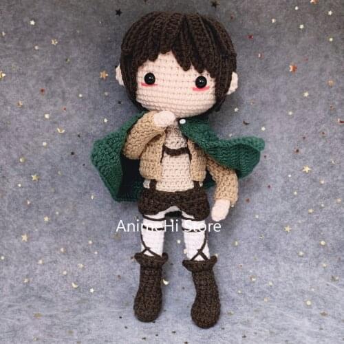 Anime Attack on Titan Eren Jaeger Mikasa Ackerman Levi Hand-knitted Plush Doll Figure Handmade Crochet Pillow Toy for Gift