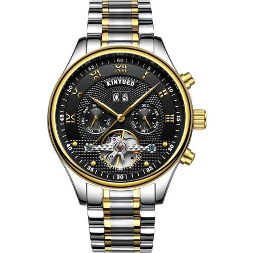 KINYUED Mens Watch Mechanical Watch Fully automatic Business Date Waterproof Hollow Watch Mens Luxury Sports Mechanical Watch