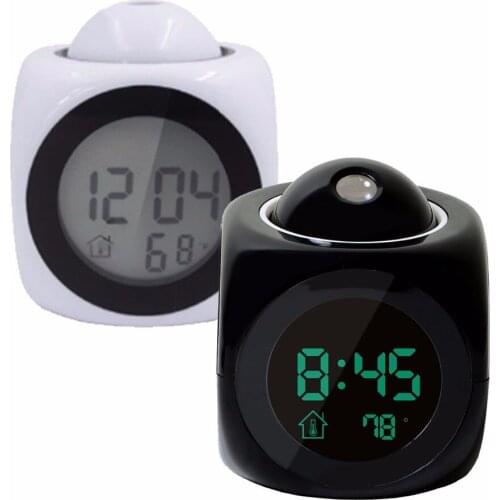 LCD Projection LED Display Time Digital Alarm Clock Talking Voice Prompt Thermometer Snooze Function Desk