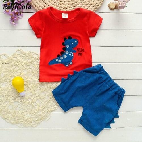Kid Boys Summer Clothes Outfit Dinosaur Print Fashion Short-sleeved T-shirt + Denim Shorts Set Children Pants Clothing Boys Set