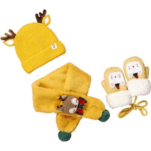 Childrens Warm Wool Hat Autumn Winter Baby Hat Scarf Glove Set Neck Wrap Boys And Girls Lovely Knitting Wool Hats And Scarves