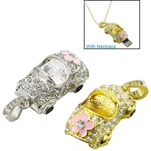 Real Capacity USB 2.0 Flash Drives 64GB 32GB 16GB 8G Diamond Crystal Car Model Pen Drive Flash Card Silver Gold Pen Thumb Drives