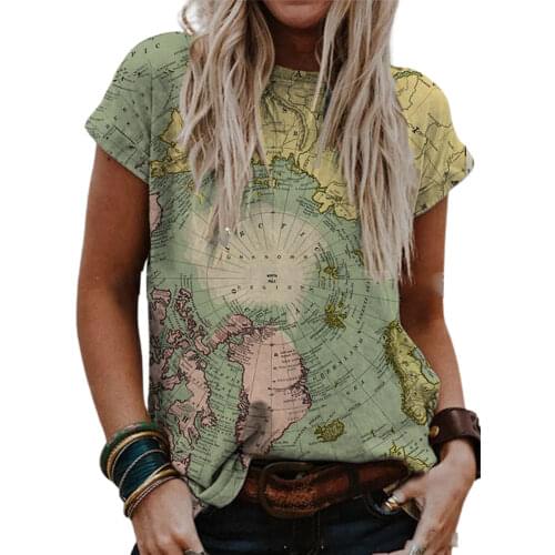 Printing 3D Digital T Shirt Women Short Sleeve Top Summer O-Neck World Map Print T-shirts Casual Large Size S-3XL Mujer Camiseta