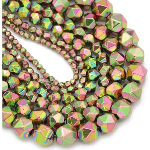 Faceted Round Natural Stone New Green Hematite Spacer 3/4/6/8/10MM Charm Loose Beads For DIY Jewelry Making Bracelet Findings