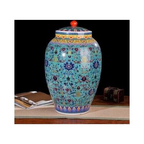 Jingdezhen ceramic green barrel ricer box barrel with cover tank it oil cylinder can save m kimchi cylinder
