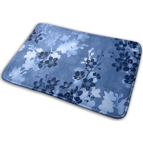 Sakura Blossom In Blue Mat Rug Carpet Anti - Slip Bedroom Entrance Door Mat Sakura Cherry Blossom Japanese Flower Floral Repeat