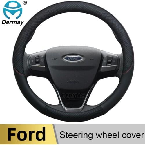100% DERMAY Brand Leather Car Steering Wheel Cover Anti-slip for Ford fusion High Quality Auto Accessories