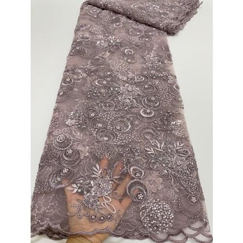 Lace Fabric Latest French Embroidered Tulle Lace with beads Africa SYJ-518686 Mesh Lace Fabric Sewing For Party Wedding Dress