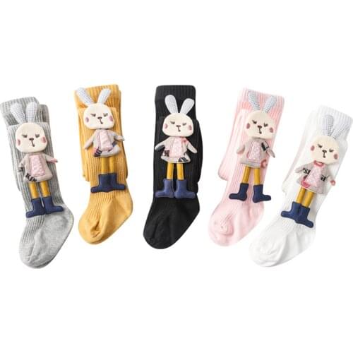 Summer Clothing Kid Cotton Leggings With 3D Rabbit Radish Elastic Waist Vertical Knit Cartoon Style 2-4 Y Cute Non-Slip Tights