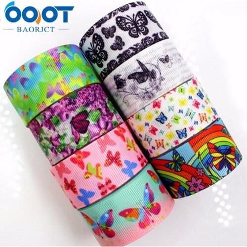 OOOT BAORJCT 175174 25mm 10yard butterfly Ribbons Thermal transfer Printed grosgrain Wedding Accessories DIY handmade material