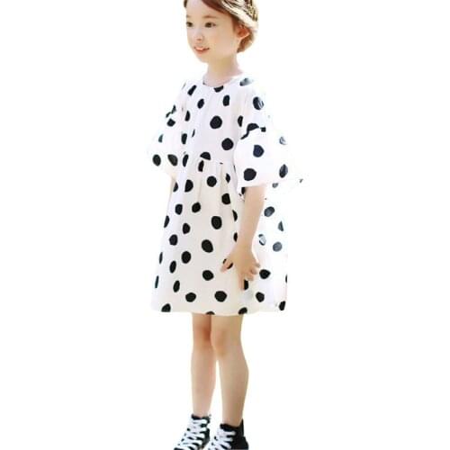 Summer Girls Dresses Teen Children Cotton Polka Dot Cute Dress Big Girl Fashion Loose Princess Age 3 - 14 years old