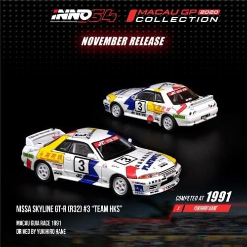 INNO64 1:64 NISSAN SKYLINE GT-R (R32) #3 Team HKS 1991 Diecast Model Car