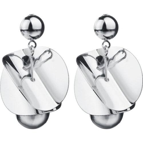 Fashion Gold Silver Color Metal Alloy Sequins Drop Earrings For Women Personality Golden Ball Pendant Drop Earrings