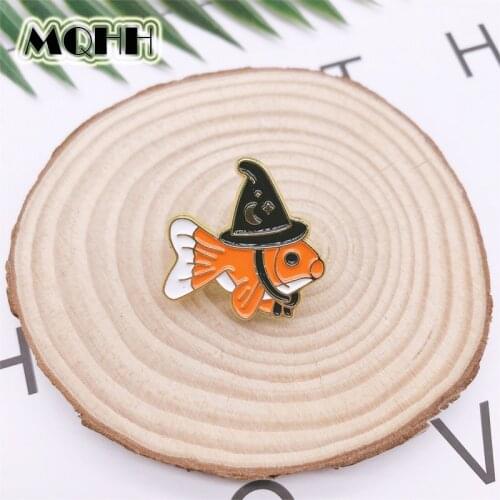 Cartoon Cute Animals Fish Goldfish Christmas Hat Brooch Alloy Badge Pin Sweet Woman Jewelry Gift For Friends