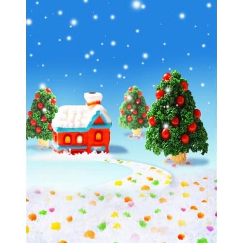 Cartoon House Tree Snow Winter for Children Photography Backdrops Photo Props Studio Background 5x7ft
