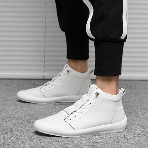 100% Genuine Leather Shoes 39-44 Men High top Sneakers Fashion Men White Shoes Cool Street Young Man Footwear Male Sneakers