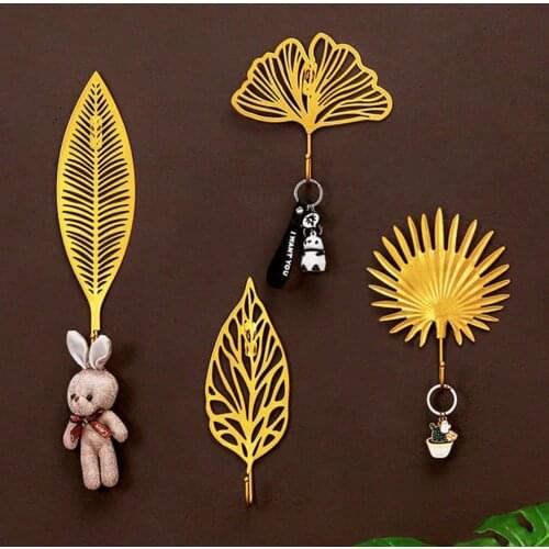 Hook Leaf Design Coat Rack Wall Mounted Hanger Wall-Mounting Wrought Iron Load-bearing Hanging Wall Hangers for Bedroom