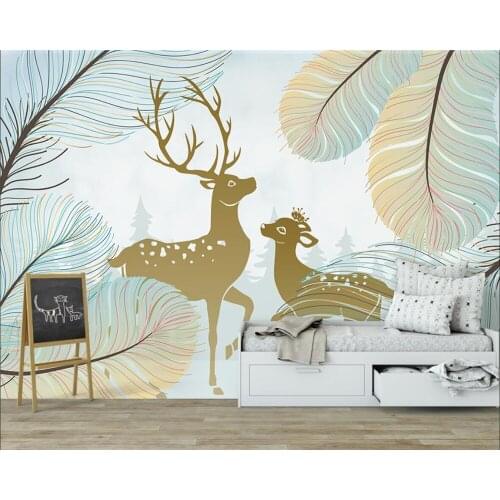 Customize any size mural wallpaper 3D simple feather retro elk wall painting children bedroom background wall Papel De Parede