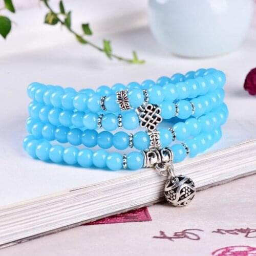 Silver Plated Metal Ball Connect Blue Crystal Round Beads Multi Layer Bracelet for Gift Fashion Jewelry