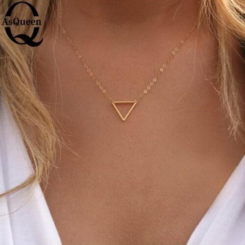 Simple Gold Color Hollow Triangle Short Necklaces & Pendants For Women Girl Jewelry Accessories Colar Bijoux