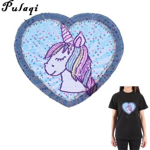 Pulaqi Blue Unicorn Sequin Patch Sew On Applique For Bag Clothes Apparel Sewing Fabric DIY D