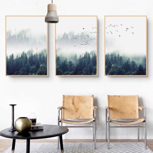 Nordic Decoration Forest Bird Landscape Wall Art Canvas Poster Print Morden Painting Decorative Picture For Living Home Decor